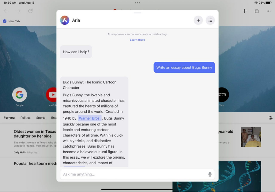 Opera在其iPhone浏览器中加入了AI聊天机器人